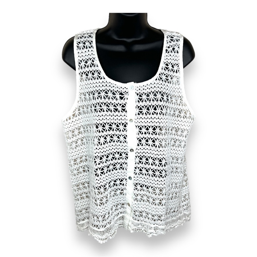 Large Forgotten Grace White Open Knit Sleeveless Top Neutral Boho